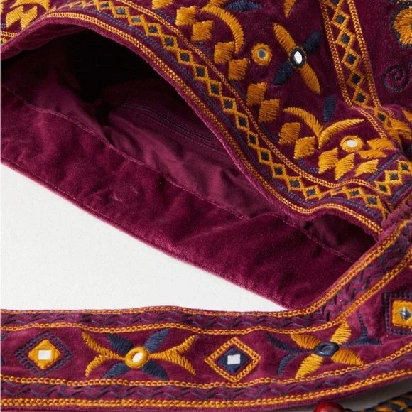 Free People Vic Velvet Hippie Boho Embroidered Shoulder Tote Bag - Picture 3 of 8